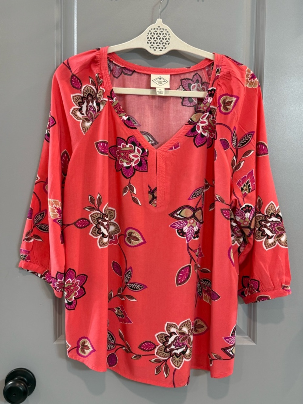 St. John's Bay Coral Floral V-Neck Tunic Blouse